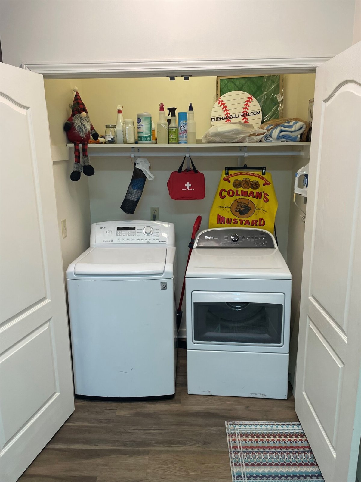 Full Sized Washer Dryer, First Aid Kit, & Cleaning Supplies